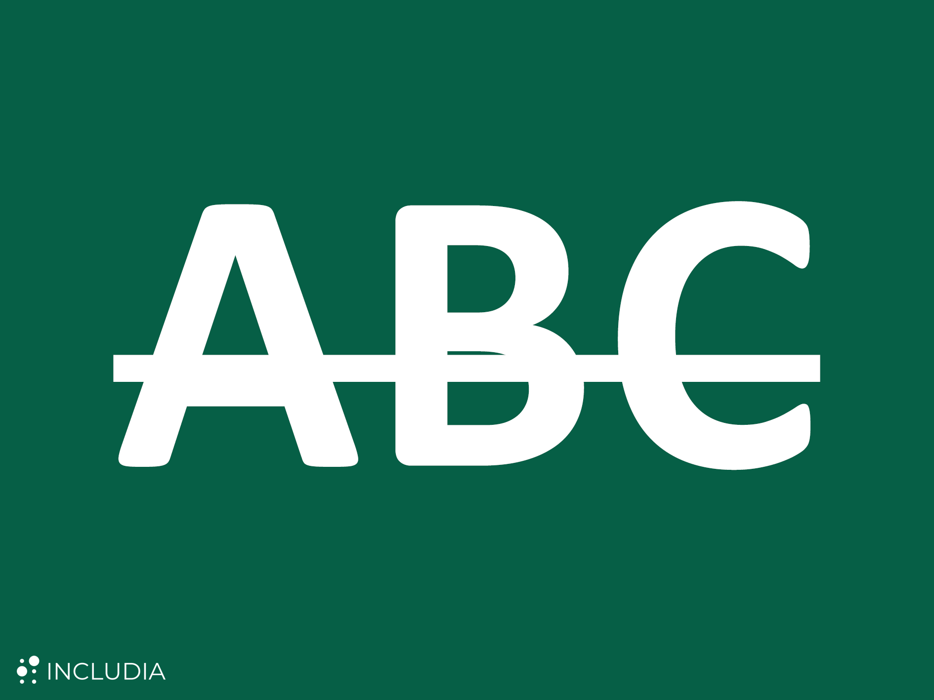 strikethrough letters A,B and C on a green background