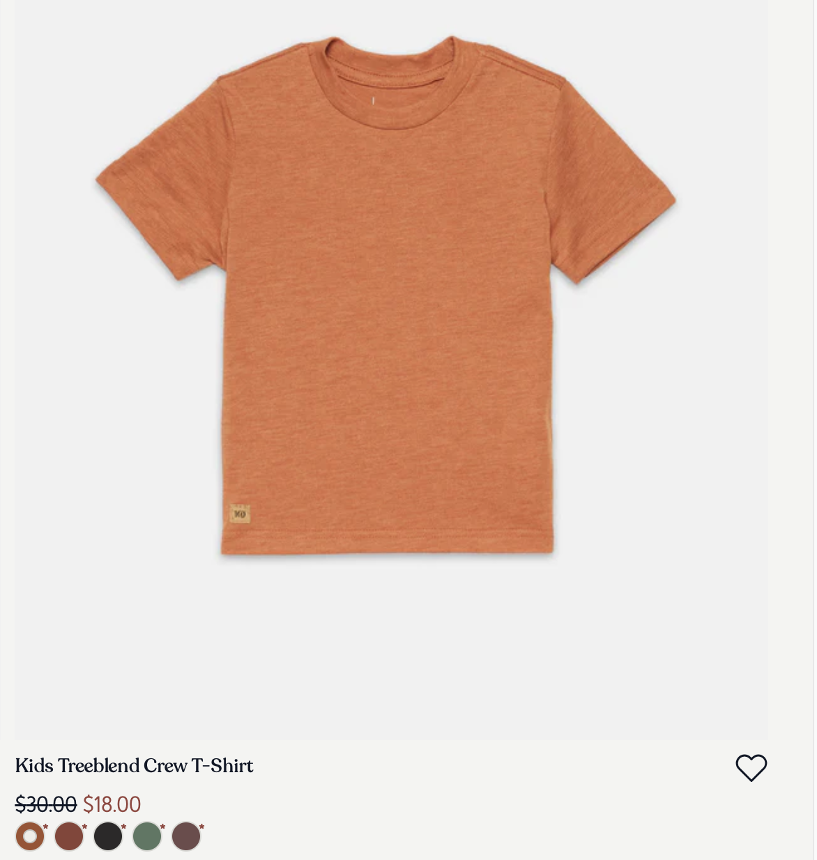 an orange t-shirt with strikethrough price of $30, and current price of $18
